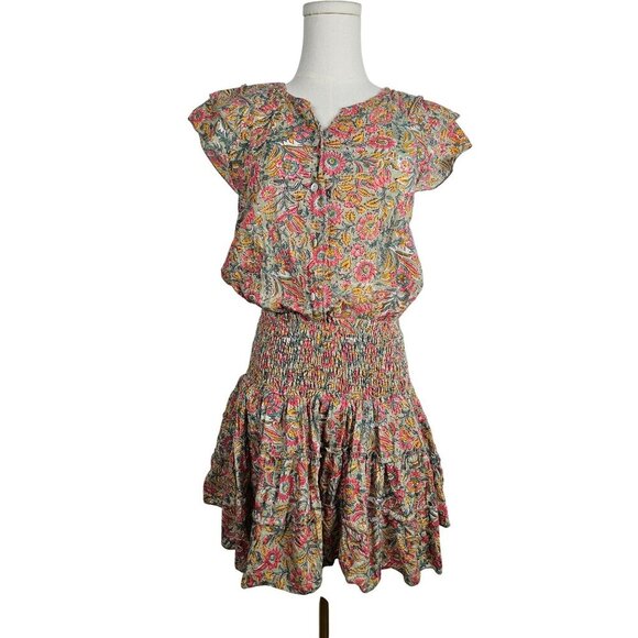 Perry Walker Collective Jenny Mini Dress Size 6 size 8 Boho Floral Green Pink - Picture 1 of 12